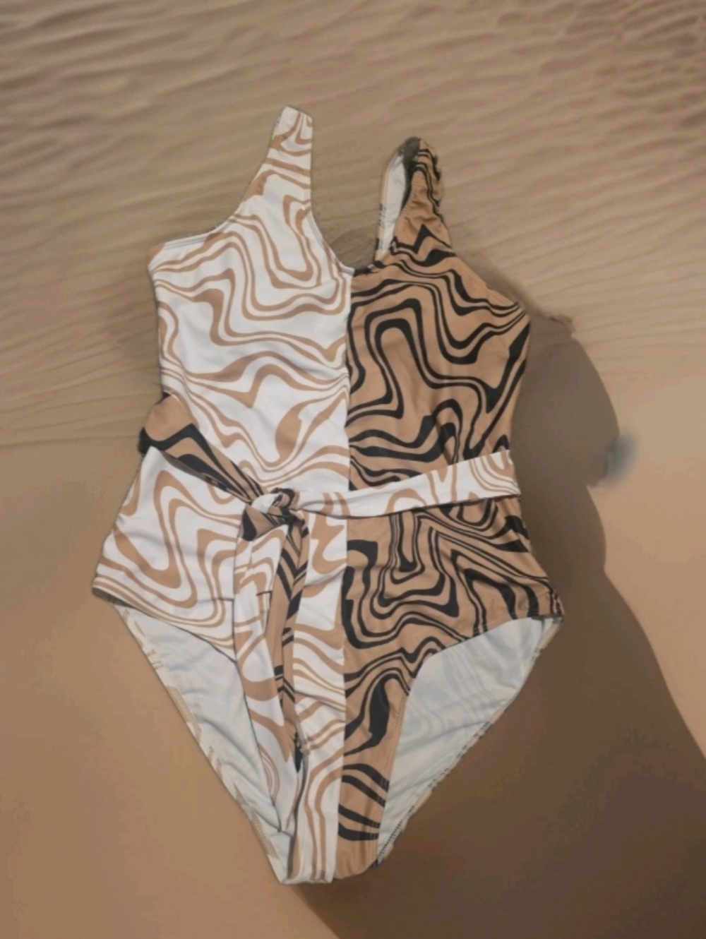 NWT One Piece Bathing Two Tone Print Bathing Suit With Tie Sz XXL